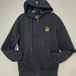 Triton Poker Black Zip-Up Hoodie Gold Logo Embroidered Size M